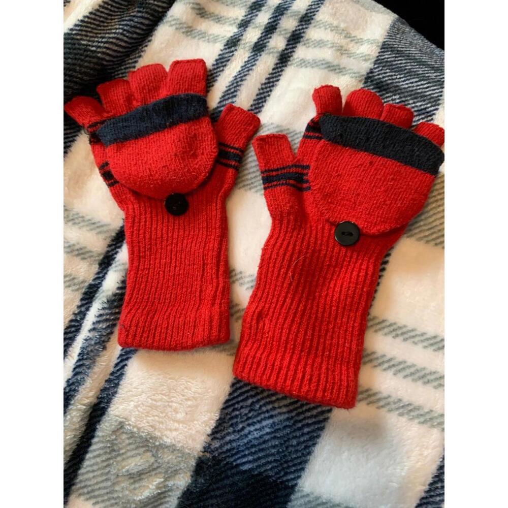 Red and Blue Striped Gloves with hand warmer pockets​